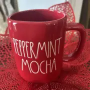 Rae Dunn Christmas "PEPPERMINT MOCHA” Red Ceramic Coffee Mug NEW
