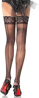 [NHQZ] NHQ Hold-Up Stockings for Women, Women's Stockings with Back Seam, Sexy Stockings, Hold-Up Stockings, Women's Sexy, Sensual Stockings, Sexy Lace Top, High Thigh with Silicone, pink, CM