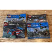 4 sets: 2 LEGO CITY #30362 Sky Police Jetpack & 2 CREATOR #30572 Race Car
