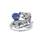 Dragon Created Sapphire 925 Sterling Silver Ring Empowering Mystical Jewelry