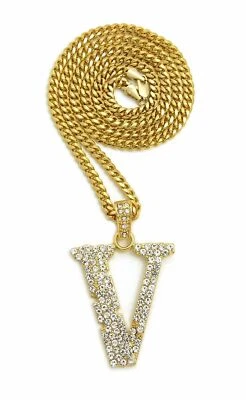 ICED HIP HOP 14K GOLD PT UZI VERT V PENDANT & 3mm 20" CUBAN CHAIN NECKLACE