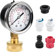 Universal Water Pressure Glycerin Filled Gauge Kit 0-200 Psi for All Purpose Water Pressure Measurement, 3/4" Female Garden Hose Thread Water Dial Gauge with Extra 5 Adapters for Multiple Use