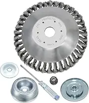 8 Inch Steal Wire Brush Cutter Trimmer Head,Wire Wheel Brush Trimmer Head with Thrust Washer,Rider Plate,Collar Nut,Maintenance Screwdriver,Bevel Washer,for Rust Removal,Lawn Mower