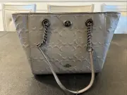 NWT Coach logo leather charcoal grey purse tote handbag chain strap zipper