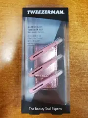 3 Piece Set: Tweezerman Micro Mini Tweezer Pink Slant/Point/Flat Tip NEW E9D