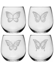 Susquehanna Glass Set of 4 Butterfly Assortment Stemless Wine