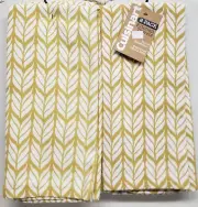 Set of 2 Printed Kitchen Towels (18"x28") WHITE LEAVES ON TAN/BROWN,Cuisinart,BB