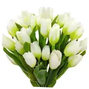 18pcs Artificial Tulips Fake Flowers Bouquet Real Touch PE Faux Tulip for White