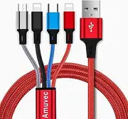 Multi Charging Cable, Amuvec [1.2M 3A] 4 in 1 Nylon Braided USB Fast Charger Cord with 2 Lightning/Micro USB/Type C Connector, for iPhone 15/14/13/12, Samsung Galaxy, LG, Huawei, Sony, Pixel, PS4