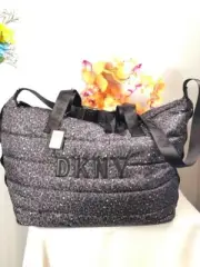 NWT DKNY Nora Leopard Prints Black Gray Nylon Duffle Weekender Bag
