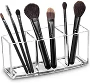 Acrylic Makeup Brush Organizer Holder Clear Cosmetic Brushes Storage with 3 Slots (Transparent, One size)