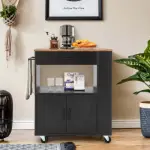 Rolling Kitchen Serving Trolley with 3 Spice Racks for Kitchen Black
