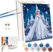 Lixkuokuo Frozen Painting by Numbers with Wooden Frame for Children from 6 Years and Adults Beginners, Eisa Princess Cartoon Painting with Canvas Brushes Acrylic Paints, 18 x 24 cm Small DIY Painting
