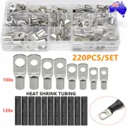 220PCS Assortment Wire Ring Terminals Tinned Copper Battery Lug Bare Connectors