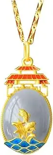 [KONGKNUANK] Necklaces For Women Jade pendant S925 Silver Gold-Plated with Natural Hotan Smokey Purple Jade Fish Leap Dragon Gate Necklace Pendantfor Women Yoga Genuine