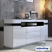 2 Doors 3 Drawers Buffet Sideboard Cabinet Modern High Gloss Storage Shelf White