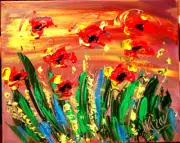 FLOWERS FIELD abstract SIGNED Original Oil Painting canvas IMPRESSIONIST