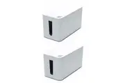 2PK Blue Lounge Mini Cable Box Cord Wire Power Plug Socket Organiser Storage WHT