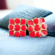 Gold And Red Enamel Earrings