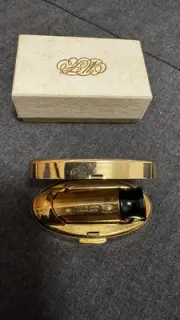 Vintage Max Factor Lipstick Case Oval Gold Tone Mirror Hollywood Glam 40s 50