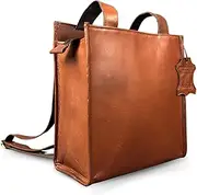 [Madosh] Genuine Leather 2-in-1 Brown Medium Backpack tote handbag easily convertible dual design purse, Brown, Medium, Classic