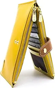 [ANDOILT] Women's Genuine Leather Wallet RFID Blocking Credit Card Holder Zipper Purse Cell Phone Handbag