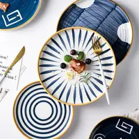 在飛比找ETMall東森購物網優惠-日式手繪陶瓷牛排西餐盤 復古個性甜品圓盤家用藝術餐具盤子擺盤