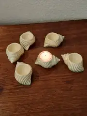 Set of Six Ceramic Conch Shell Votive Candle Holders