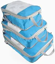 [Sosimcoty] Compression Packing Cubes, 3 Pieces L+M+S Expandable Storage Travel Bags Luggage Organisers-Blue