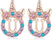 [TRWWELL] Cute Rose Gold Initial Unicorn Hypoallergenic Stud Earrings Rhinestone Initial Letter Stud Earrings for Girls Unicorns Jewelry Gifts for Kids Toddler