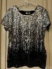 Maner Women’s Full Sequin Sparkle Elegant Silver Black Top 4XL NWT