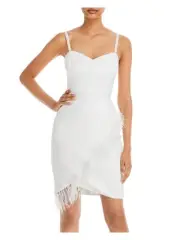 AQUA FORMAL Womens Ivory Feathered Faux-wrap Skirt Lined Sleeveless Dress 2