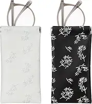 [Philo Fun] 2 Pack Eyeglass Pouches, Elegant Leaf Pattern, Soft Squeeze Top Glasses Cases for Women, Black and White, Black and White
