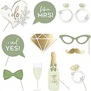 AOBKIAT Olive Green Wedding Photo Props Kit, 12 PCS Engagement Photo Props Accessories with Wooden Dowels for Bridal Shower Wedding Favour Party Decorations