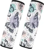 Car Seat Belt Pads 2 Pack Breathable Auto Seatbelt Shoulder Pad Camera Bag Strap Cover Car Accessories for Adults Youth Kids M Butterfly Beautiful Purple