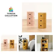 3 Tier Round Nightstand with Storage, Modern Style Side Table, Small Cupboard...