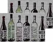 Set of 2 Same Kitchen Tapestry Placemats,13"x19", 6 WINE BOTTLES & TYPES, HC