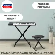 Portable Adjustable Keyboard Stand Piano Stool Seat Folding Bench Chair Seat SET