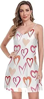 [GuoChe] Cami Slip Mini Dress Sexy Cute Red Pink Hearts Valentines Day Sleeveless Adjustable Spaghettis Strap V Neck Mesh, Cute Red Pink Hearts Valentines Day, Medium