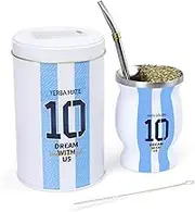 Cuopru Premium Yerba Mate Gourd Set - Includes Argentina Captain No.10 Mate Cup and Yerbero(Tea Caddy), Bombilla(Straw), Cleaning Brush