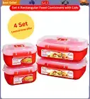 Sistema Food Containers Rectangular Heat & Eat Microwave Lid Red Clear Set of 4