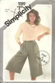 SIMPLICITY 5219 MISSES' SIZE 10 CULOTTES & PULLOVER TOP SEWING PATTERN ©1981