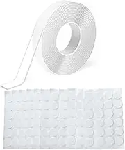 216 PCS Nano Double Sided Adhesive Dots and 5 Meter Nano Double Sided Tape Set, Removable Clear Sticky Putty for Outdoor and Indoor Nano Adhesive Tape is Durable and Leaves no Marks.