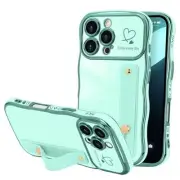 for iPhone 16 Pro Case for Women Girls with Strap, Wave Frame Cute Love-Heart