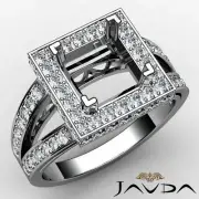 Halo Split Shank Pave Set Semi Mount Princess Diamond Engagement Ring 0.65Ctw.