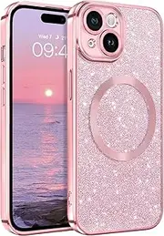 GaoBao for iPhone 15 Plus Case, Slim Fit iPhone 15 Plus Magnetic Case [Compatible with MagSafe] Luxury Sparkle Shiny Full Body Protective Phone Cases Covers for iPhone 15 Plus 6.7 inch, Pink Glitter