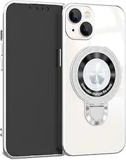 EiYioun Plated Case for iPhone 13 Mini with Metal Ring Holder Stand [Compatible with MagSafe], Shockproof Non-Slip Slim Fit Protective Phone Bumper Cover for iPhone 13 Mini