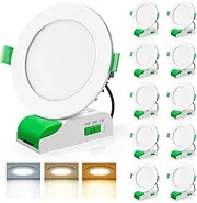 ALUSSO LIGHTING LED Downlight with Transformer 12W Ø 90-100mm Cutout 950LM Dimmable Recessed Ceiling Light 3000K 4000K 5700K Selectable 230V Spotlight IP44 for Bathroom Hallway, White Flat, 10 Pack