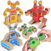 Coogam Wooden Robot Building Block Set, Snap Together Robot Builders, STEM Take Apart Robot Playset, Fine Motor Skill Educational Learning Toy 3 4 5 Years Old Kids