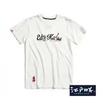 在飛比找momo購物網優惠-【EDWIN】江戶勝 女裝 植絨草寫英文短袖T恤(米白色)